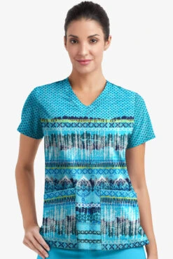 Easy STRETCH By Butter-Soft Woodblock Paisley Turquoise Women's 2-Pocket V-Neck Print Scrub Top 6 Easy STRETCH By Butter-Soft Woodblock Paisley Turquoise Women's 2-Pocket V-Neck Print Scrub Top -Cherokee Shop TS434WPTQ 2