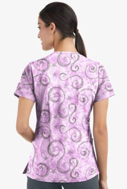 Easy STRETCH By Butter-Soft Whimsical Sky Amethyst Mist Women's 2-Pocket V-Neck Print Scrub Top -Cherokee Shop TS434WSAM 3