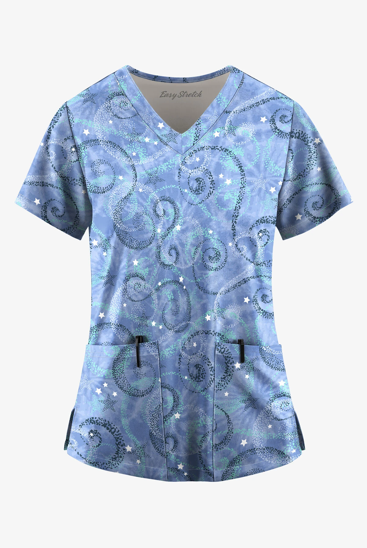 Easy STRETCH By Butter-Soft™ Whimsical Sky Ceil Women's 2-Pocket Mitered V-Neck Print Scrub Top 3 Easy STRETCH By Butter-Soft™ Whimsical Sky Ceil Women's 2-Pocket Mitered V-Neck Print Scrub Top