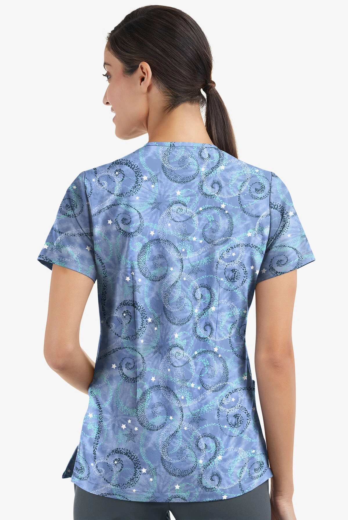 Easy STRETCH By Butter-Soft™ Whimsical Sky Ceil Women's 2-Pocket Mitered V-Neck Print Scrub Top 5 Easy STRETCH By Butter-Soft™ Whimsical Sky Ceil Women's 2-Pocket Mitered V-Neck Print Scrub Top - Image 3
