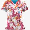 Easy Stretch By Butter-Soft Watercolor Tropical Women's 2-Pocket Mitered V-Neck Printed Scrub Top