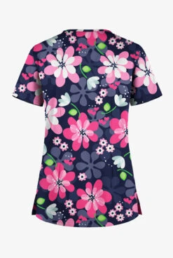 UA Butter-Soft STRETCH Fantasy Flora Navy Women's 1-Pocket V-Neck Tuck-In Printed Scrub Top -Cherokee Shop TS452FFNY 100323 2