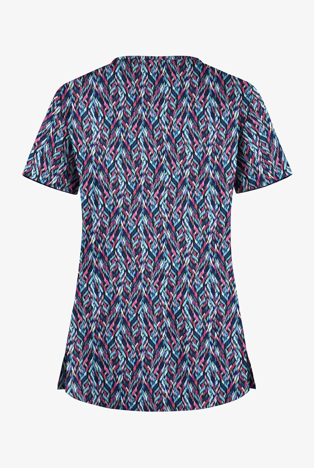 UA Butter-Soft STRETCH Geometric Path Black Printed Women's 1-Pocket V-Neck Tuck-In Scrub Top 4 UA Butter-Soft STRETCH Geometric Path Black Printed Women's 1-Pocket V-Neck Tuck-In Scrub Top - Image 2