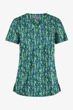 UA Butter-Soft STRETCH Geometric Path Navy Women's 1-Pocket V-Neck Tuck-In Printed Scrub Top