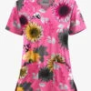 UA Butter-Soft STRETCH Autumn Sunflowers Fuchsia Women's 2-Pocket V-Neck Printed Scrub Top -Cherokee Shop TS542ASFC 100523 1