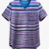 Easy STRETCH By Butter-Soft™ Sunset Watercolor Stripe Women's 2-Pocket Tuck-In Print Scrub Top