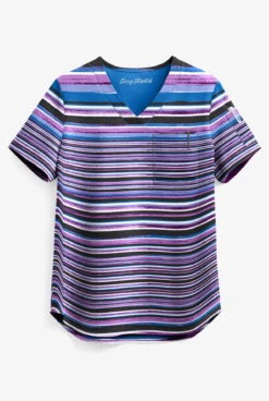 Easy STRETCH By Butter-Soft™ Sunset Watercolor Stripe Women's 2-Pocket Tuck-In Print Scrub Top