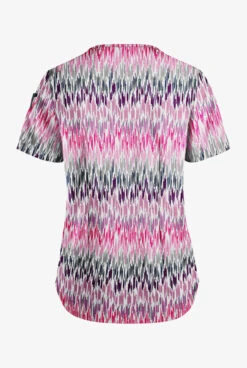 Easy STRETCH By Butter-Soft™ Brushstroke Chevron White Printed Women's 1-Pocket Tuck-In Scrub Top -Cherokee Shop TS543BCV 2
