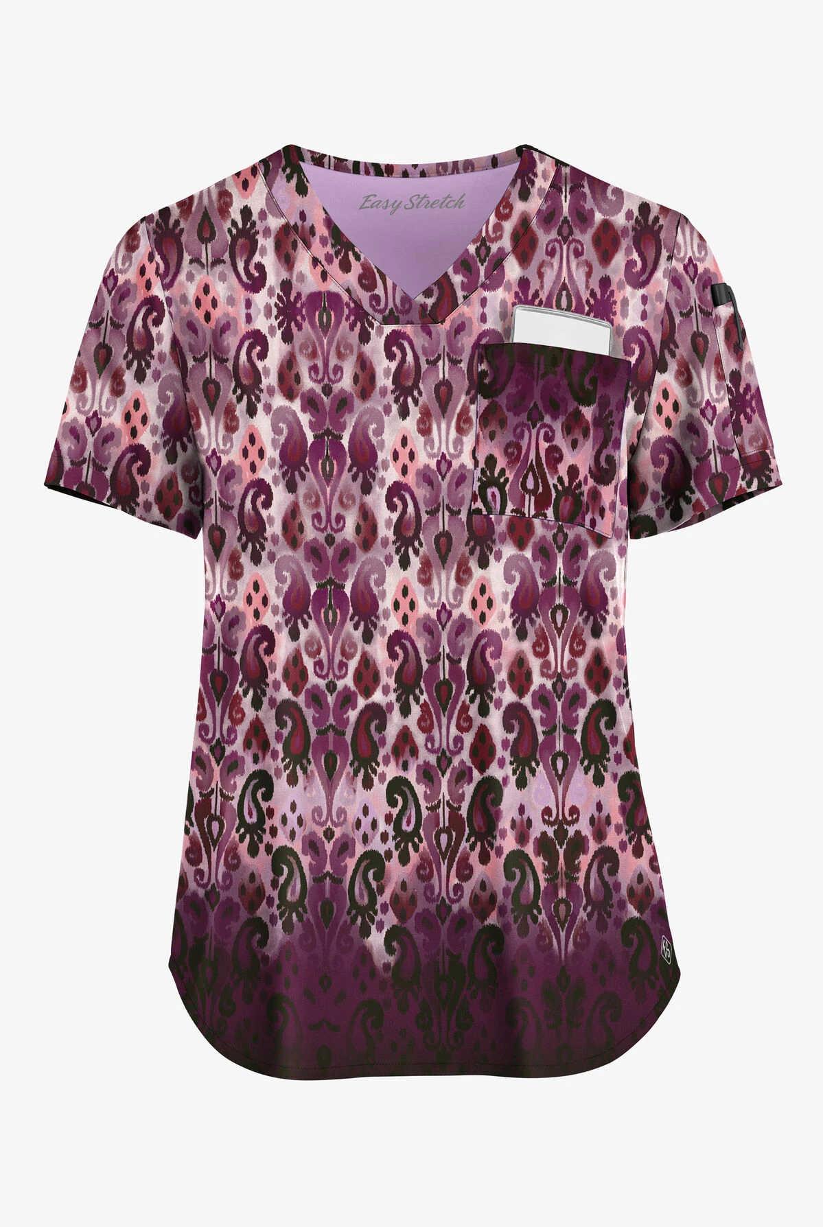 Easy STRETCH By Butter-Soft™ Gradient Ikat Eggplant Women's 1-Pocket Tuck-In Print Scrub Top 3 Easy STRETCH By Butter-Soft™ Gradient Ikat Eggplant Women's 1-Pocket Tuck-In Print Scrub Top