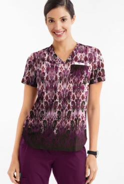 Easy STRETCH By Butter-Soft™ Gradient Ikat Eggplant Women's 1-Pocket Tuck-In Print Scrub Top 6 Easy STRETCH By Butter-Soft™ Gradient Ikat Eggplant Women's 1-Pocket Tuck-In Print Scrub Top -Cherokee Shop TS543GIEP 2