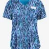 Easy STRETCH By Butter-Soft™ Rotterdam Ikat Navy Women's 2-Pocket V-Neck Tuck-In Print Scrub Top -Cherokee Shop TS543RINV 1