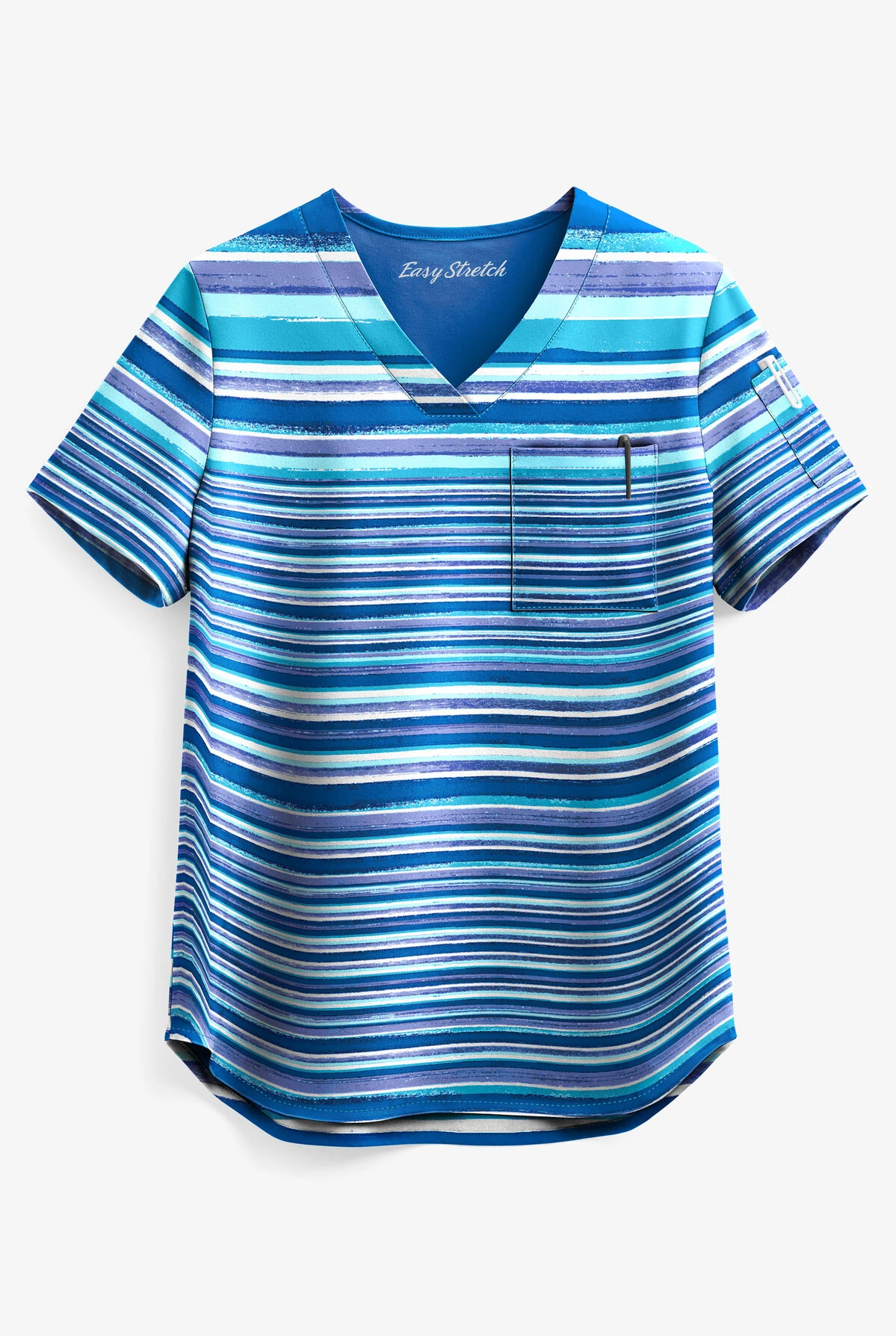 Easy STRETCH By Butter-Soft™ Sunset Watercolor Stripe Chloe Women's 2-Pocket Tuck-In Print Scrub Top 3 Easy STRETCH By Butter-Soft™ Sunset Watercolor Stripe Chloe Women's 2-Pocket Tuck-In Print Scrub Top