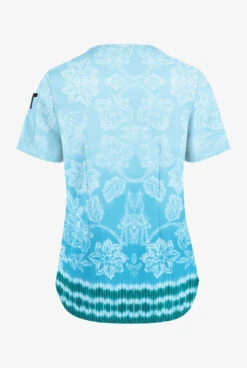 Easy STRETCH By Butter-Soft™ Tinted Blossoms Turquoise Women's 1-Pocket Tuck-In Print Scrub Top -Cherokee Shop TS543TBT 2