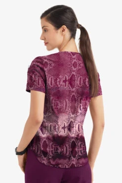 Easy STRETCH By Butter-Soft™ Wild Border Wine Women's 2-Pocket V-Neck Tuck-In Print Scrub Top -Cherokee Shop TS543WBWN 3