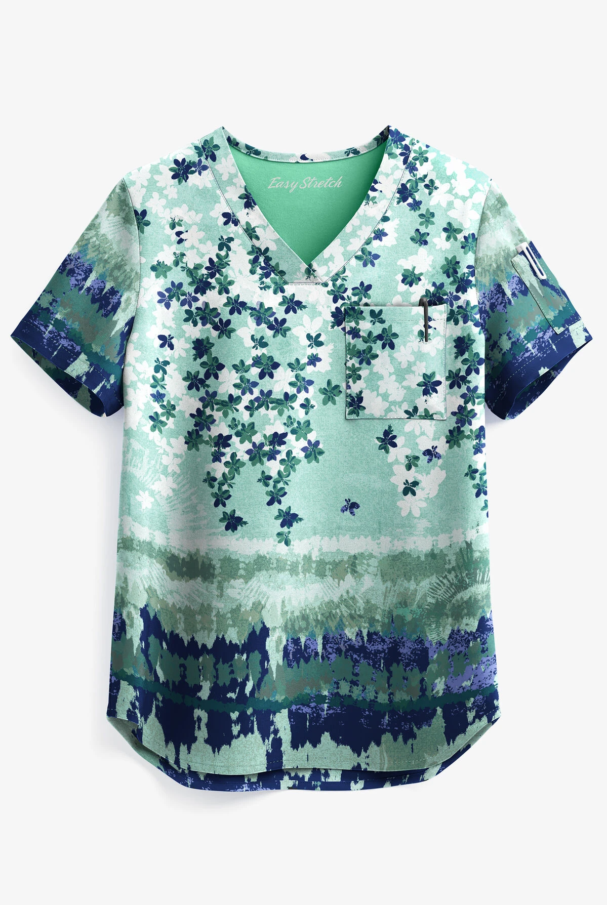 Easy STRETCH By Butter-Soft Watercolor Floral Sea Jade Chloe Women's 2-Pocket V-Neck Print Scrub Top 3 Easy STRETCH By Butter-Soft Watercolor Floral Sea Jade Chloe Women's 2-Pocket V-Neck Print Scrub Top