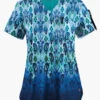 Easy STRETCH By Butter-Soft Gradient Ikat Navy Women's 1-Pocket Scallop Neck Printed Scrub Top 2 Easy STRETCH By Butter-Soft Gradient Ikat Navy Women's 1-Pocket Scallop Neck Printed Scrub Top -Cherokee Shop TS546GINV 1