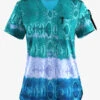 Easy STRETCH By Butter-Soft™ Wild Border Teal Women's 1-Pkts Scallop Neck Tuck-In Print Scrub Top -Cherokee Shop TS546WBTL 1