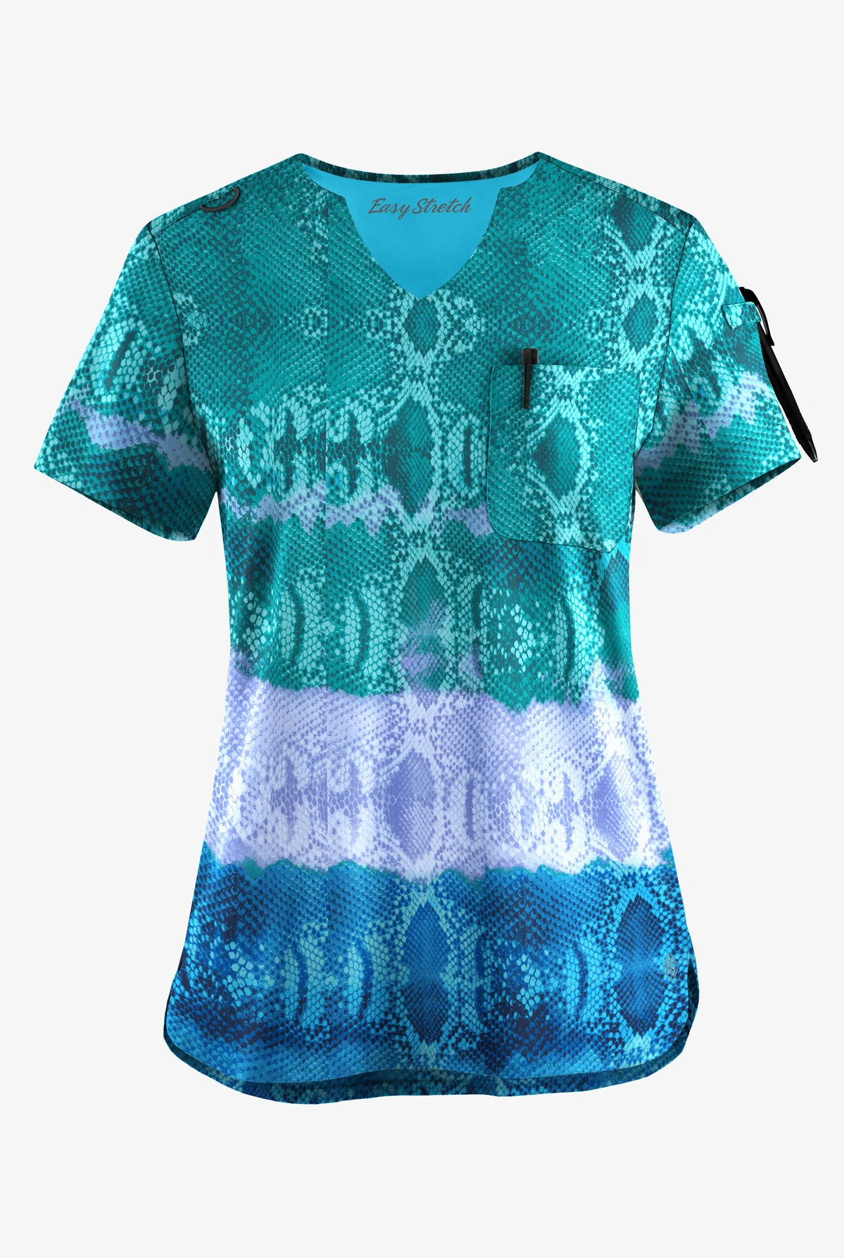 Easy STRETCH By Butter-Soft™ Wild Border Teal Women's 1-Pkts Scallop Neck Tuck-In Print Scrub Top 3 Easy STRETCH By Butter-Soft™ Wild Border Teal Women's 1-Pkts Scallop Neck Tuck-In Print Scrub Top