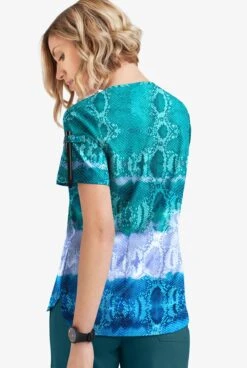 Easy STRETCH By Butter-Soft™ Wild Border Teal Women's 1-Pkts Scallop Neck Tuck-In Print Scrub Top 7 Easy STRETCH By Butter-Soft™ Wild Border Teal Women's 1-Pkts Scallop Neck Tuck-In Print Scrub Top -Cherokee Shop TS546WBTL 3