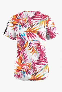 Easy Stretch By Butter-Soft White Watercolor Women's 1-Pocket Scallop Neck Tuck-In Print Scrub Top -Cherokee Shop TS546WTWT 100523 4