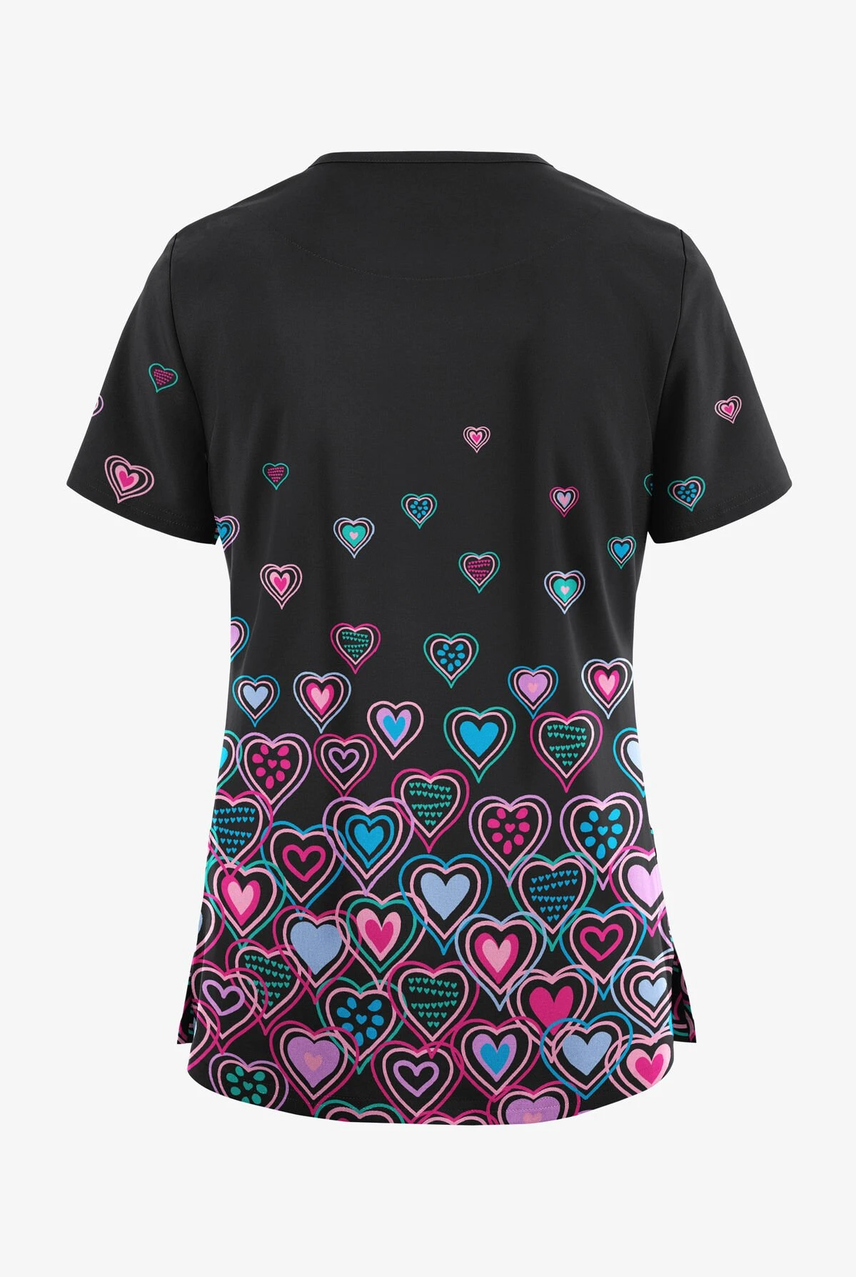 UA Butter-Soft STRETCH Bright Hearts Black Printed Women's V-Neck 3 Pocket Scrub Top 4 UA Butter-Soft STRETCH Bright Hearts Black Printed Women's V-Neck 3 Pocket Scrub Top - Image 2