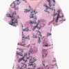 Easy STRETCH By Butter-Soft™ Spring Flora Pink Peony Women's 4-Pocket Zipper Neck Print Scrub Top -Cherokee Shop TS597SGY 1