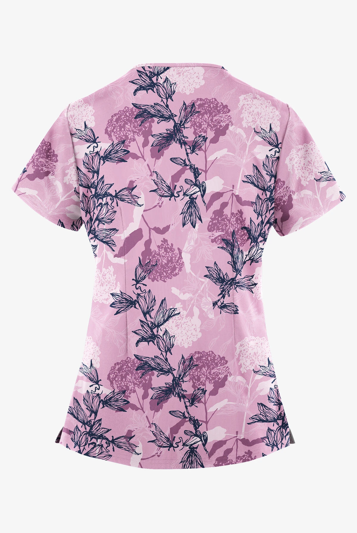 Easy STRETCH By Butter-Soft™ Spring Flora Pink Peony Women's 4-Pocket Zipper Neck Print Scrub Top 4 Easy STRETCH By Butter-Soft™ Spring Flora Pink Peony Women's 4-Pocket Zipper Neck Print Scrub Top - Image 2