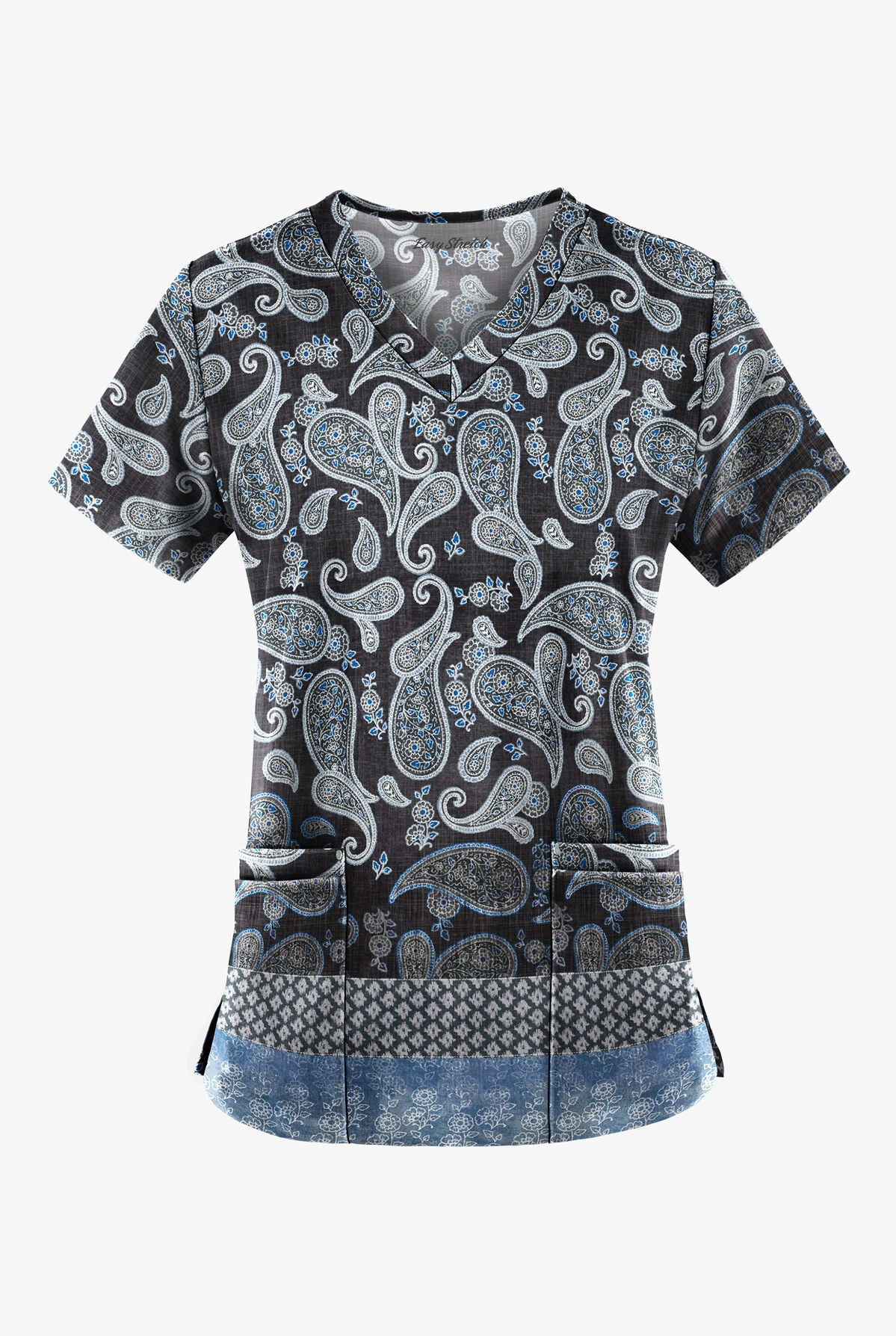Easy STRETCH By Butter-Soft Paisley Black Print Scrub Top 3 Easy STRETCH By Butter-Soft Paisley Black Print Scrub Top