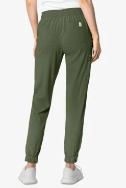 WonderWink Renew Women's 7-Pocket STRETCH Flat Front Drawstring Cargo Jogger Scrub Pants - Petite -Cherokee Shop W5234 102023 OLIVE 2 HV