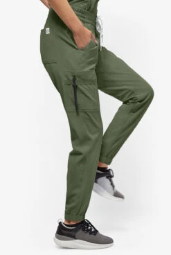WonderWink Renew Women's 7-Pocket STRETCH Flat Front Drawstring Cargo Jogger Scrub Pants - Petite -Cherokee Shop W5234 102023 OLIVE 3 S HV