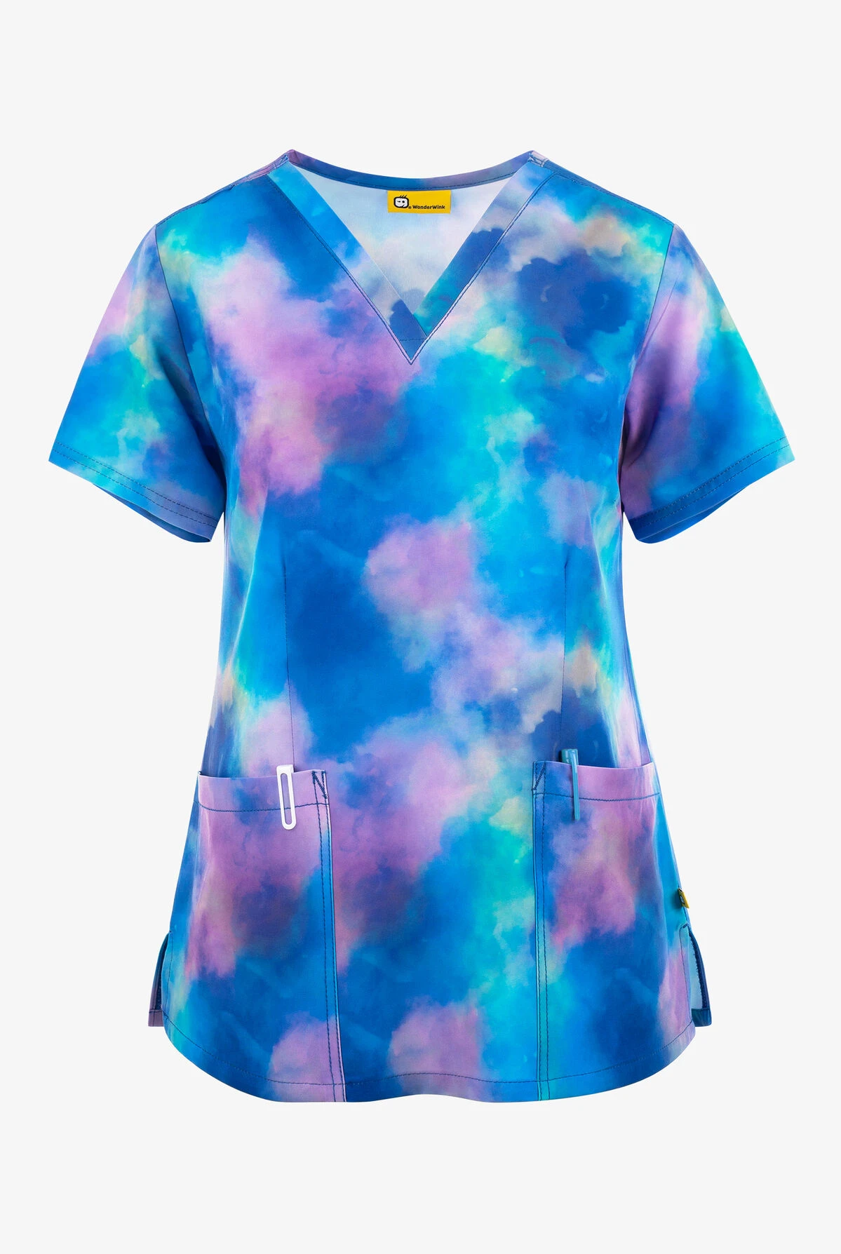 WonderWink Twilight Tie Dye Women's 3-Pocket STRETCH V-Neck Print Scrub Top 3 WonderWink Twilight Tie Dye Women's 3-Pocket STRETCH V-Neck Print Scrub Top