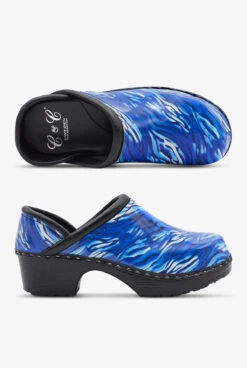 C&C Sweden Women's Wild Stripes Amparo Blue Patent Leather Nursing Clogs