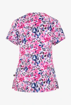 UA Exclusive Zavate Bella Bold Botanicals Floral Women's 2-Pocket STRETCH V-Neck Print Scrub Top -Cherokee Shop Z1054BDBT 100323 2