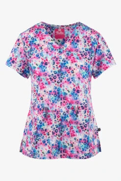 UA Exclusive Zavate Bella Beautiful Illusions Women's 2-Pocket STRETCH V-Neck Print Scrub Top