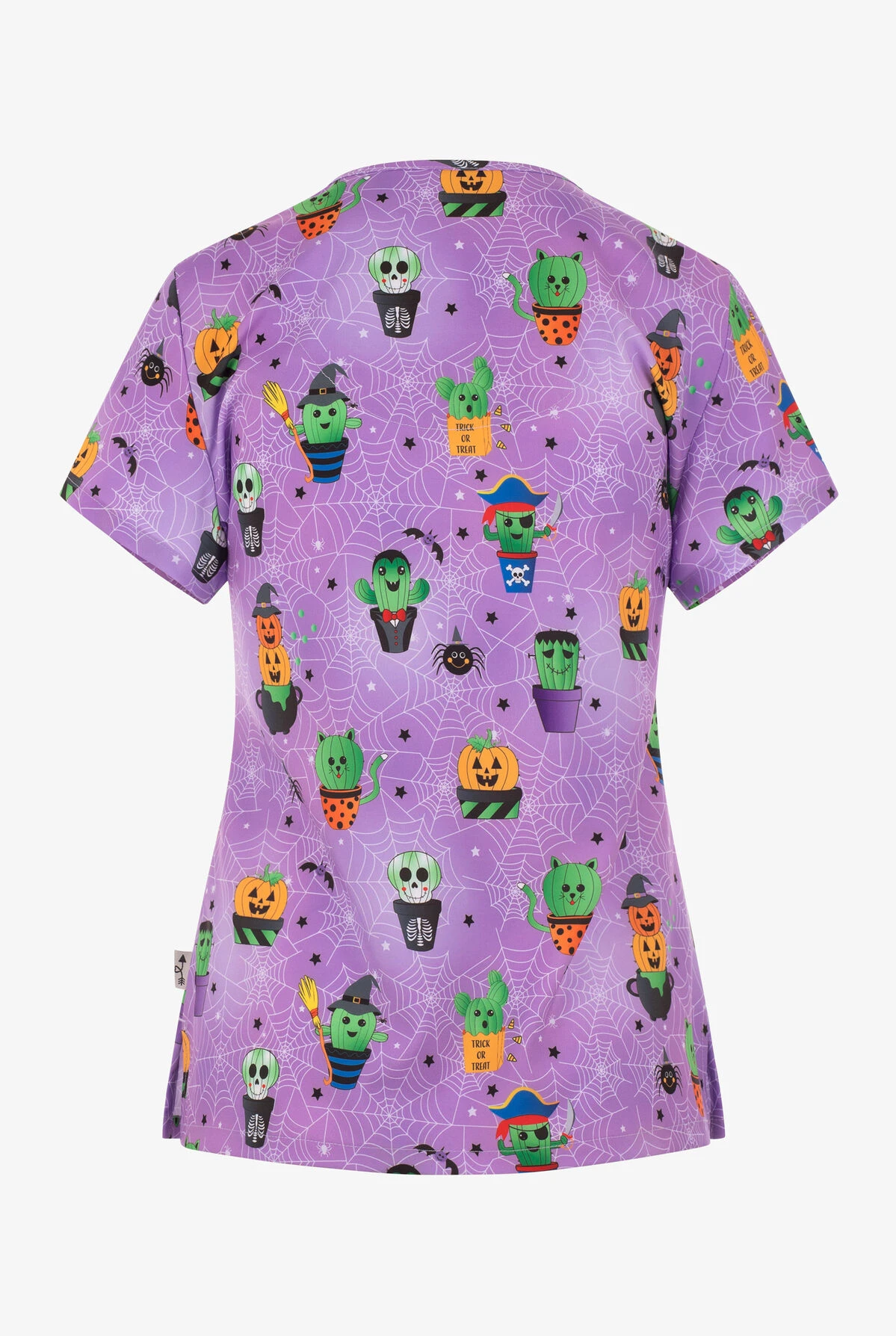 Zavate Ava Therese Creepy Cactus And Spiders Women's 2-Pocket STRETCH V-Neck Print Scrub Top 4 Zavate Ava Therese Creepy Cactus And Spiders Women's 2-Pocket STRETCH V-Neck Print Scrub Top - Image 2