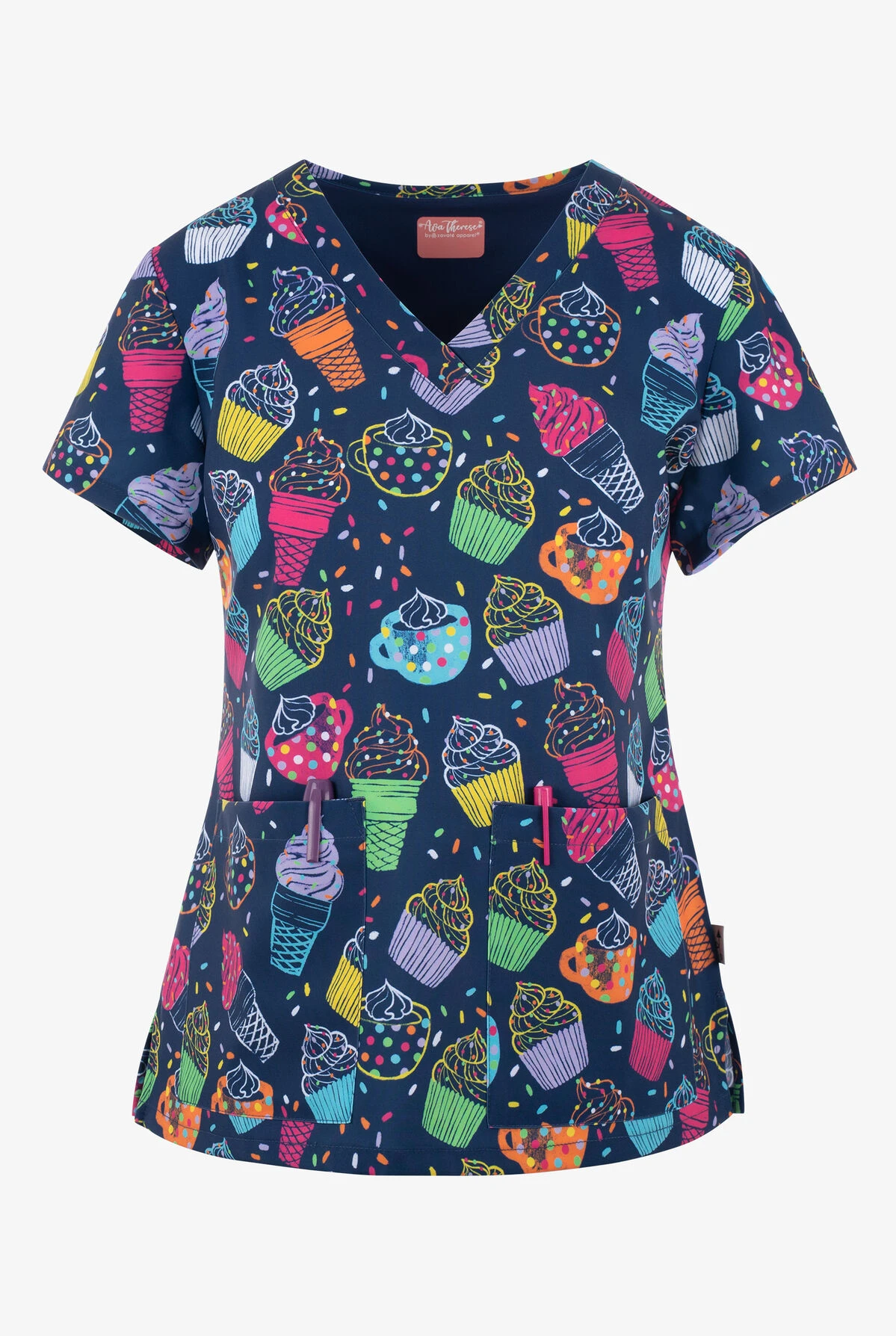 UA Exclusive Zavate Ava Therese Delicious Delights Women's 2-Pocket STRETCH V-Neck Print Scrub Top 3 UA Exclusive Zavate Ava Therese Delicious Delights Women's 2-Pocket STRETCH V-Neck Print Scrub Top