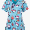 Zavate Ava Therese Penguins Enjoy The Ride Women's 2-Pocket STRETCH V-Neck Print Scrub Top -Cherokee Shop Z1054ENRD 100323 1