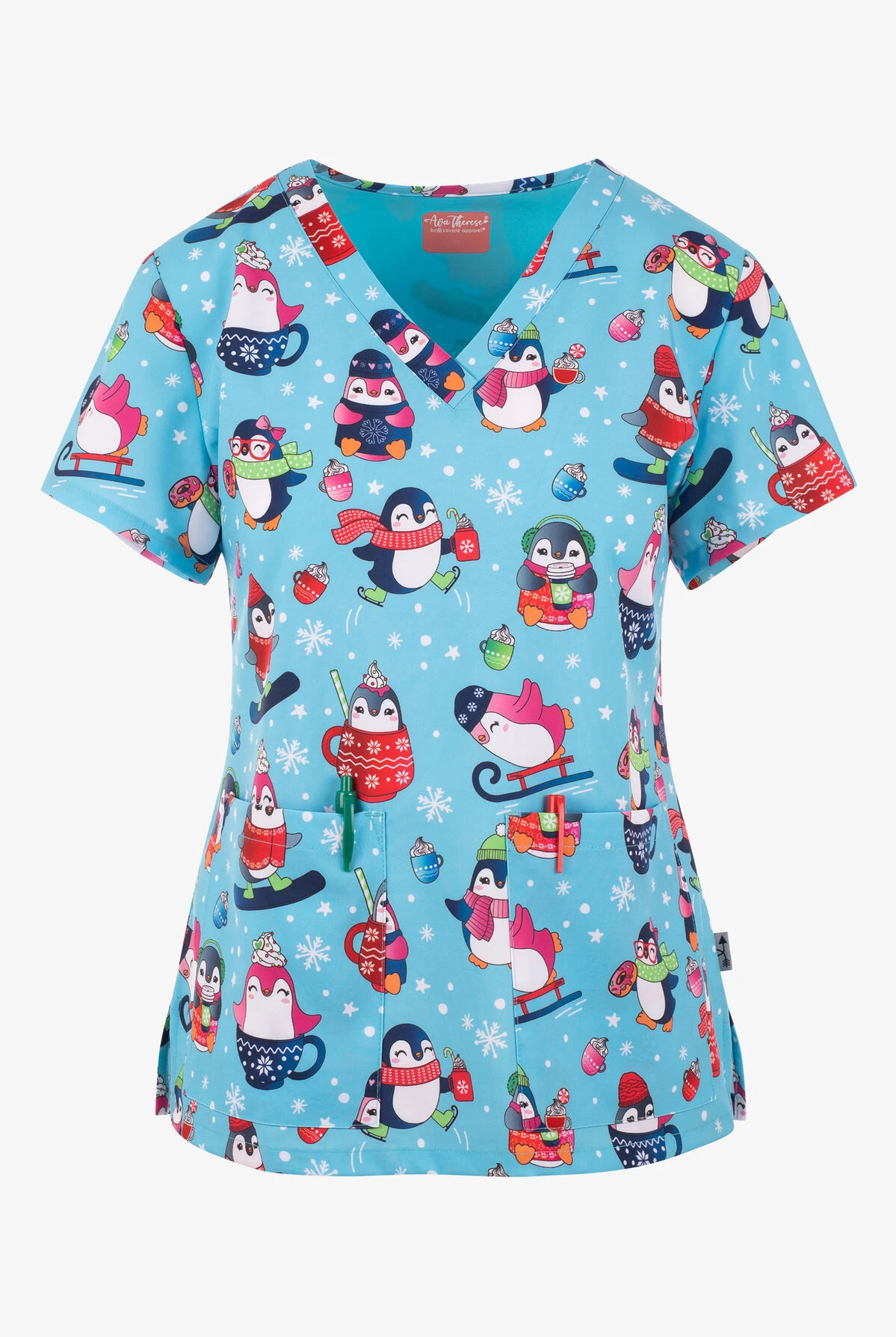 Zavate Ava Therese Penguins Enjoy The Ride Women's 2-Pocket STRETCH V-Neck Print Scrub Top 3 Zavate Ava Therese Penguins Enjoy The Ride Women's 2-Pocket STRETCH V-Neck Print Scrub Top