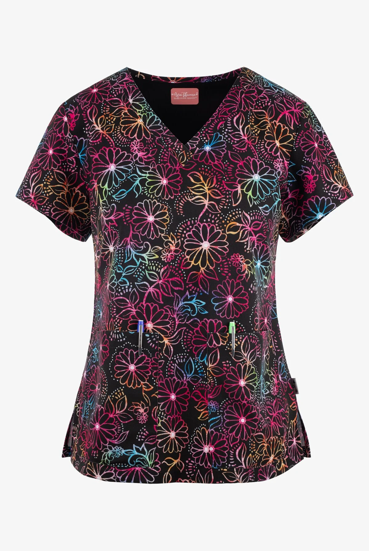 UA Exclusive Zavate Ava Therese Fab In Floral Women's 2-Pocket STRETCH V-Neck Print Scrub Top 3 UA Exclusive Zavate Ava Therese Fab In Floral Women's 2-Pocket STRETCH V-Neck Print Scrub Top
