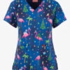 Zavate Ava Therese Fa La La La Mingo Women's 2-Pocket STRETCH V-Neck Print Scrub Top
