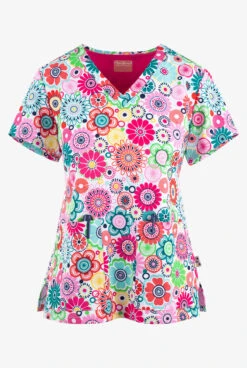 UA Exclusive Zavate Ava Therese Flower Power Women's 2-Pocket STRETCH V-Neck Print Scrub Top