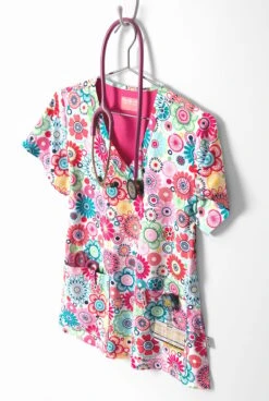UA Exclusive Zavate Ava Therese Flower Power Women's 2-Pocket STRETCH V-Neck Print Scrub Top -Cherokee Shop Z1054FLP 3