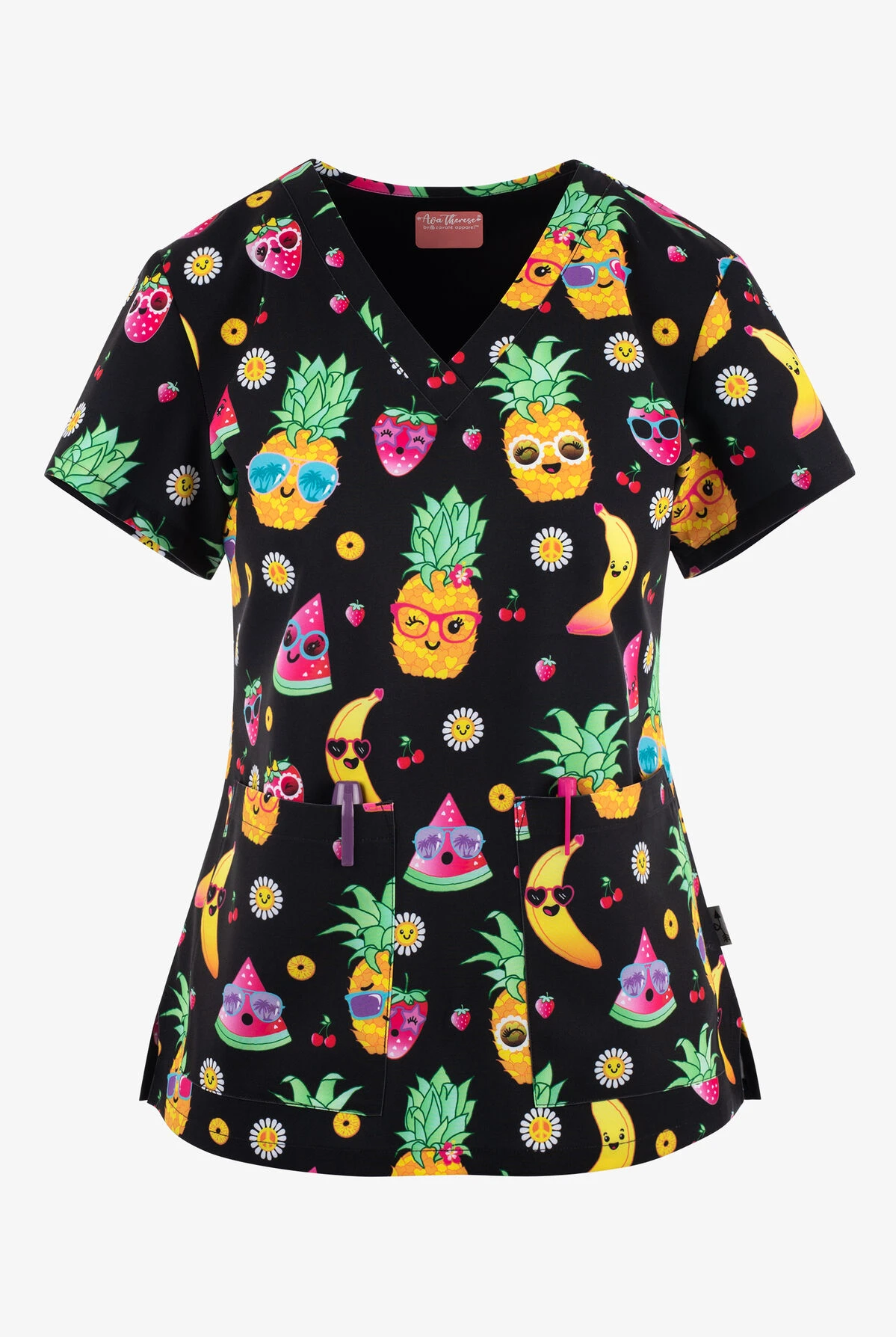 UA Exclusive Zavate Ava Therese Pineapple Fruit Vibes Women's 2-Pocket STRETCH V-Neck Print Top 3 UA Exclusive Zavate Ava Therese Pineapple Fruit Vibes Women's 2-Pocket STRETCH V-Neck Print Top