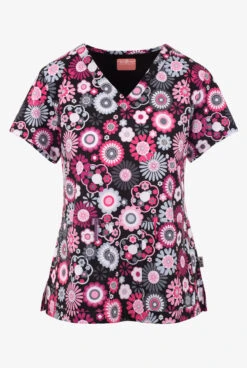 UA Exclusive Zavate Ava Therese Pink Energy Floral Women's 2-Pocket STRETCH V-Neck Print Scrub Top