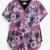 Zavate Ava Therese Raspberry Splash Mary Women's 2-Pocket V-Neck Print Scrub Top -Cherokee Shop Z1102RSS 1