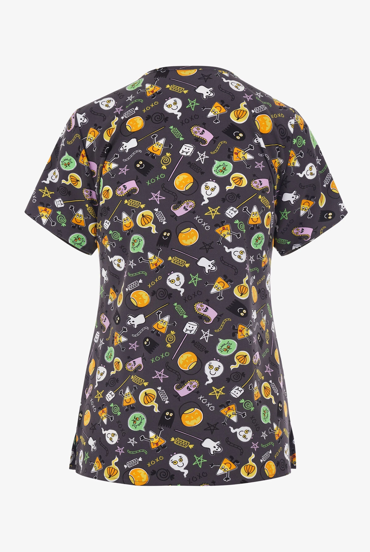 Zoe & Chloe Monster Bites Halloween Women's 2-Pocket STRETCH V-Neck Print ScrubTop 4 Zoe & Chloe Monster Bites Halloween Women's 2-Pocket STRETCH V-Neck Print ScrubTop - Image 2