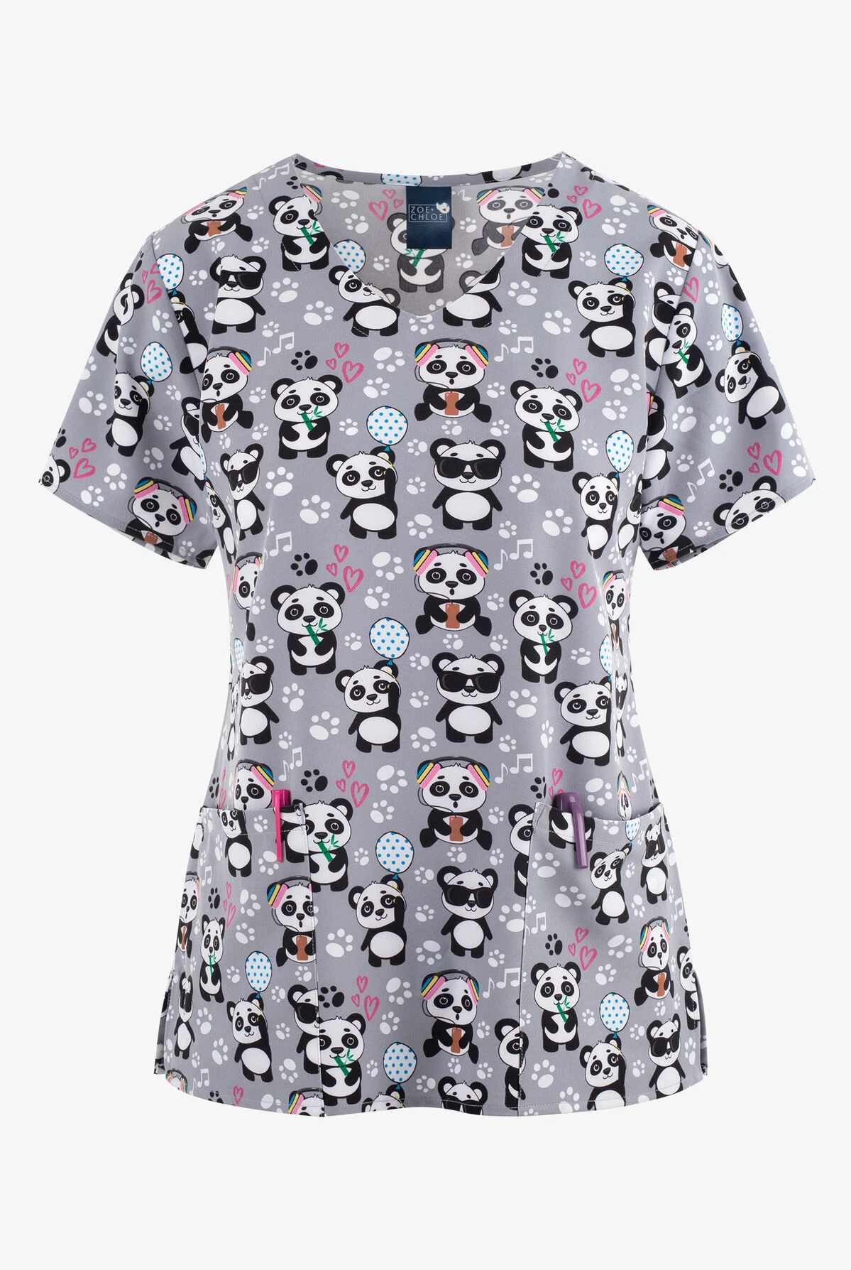 Zoe & Chloe Panda Jams Women's 2-Pocket STRETCH V-Neck Print ScrubTop 3 Zoe & Chloe Panda Jams Women's 2-Pocket STRETCH V-Neck Print ScrubTop
