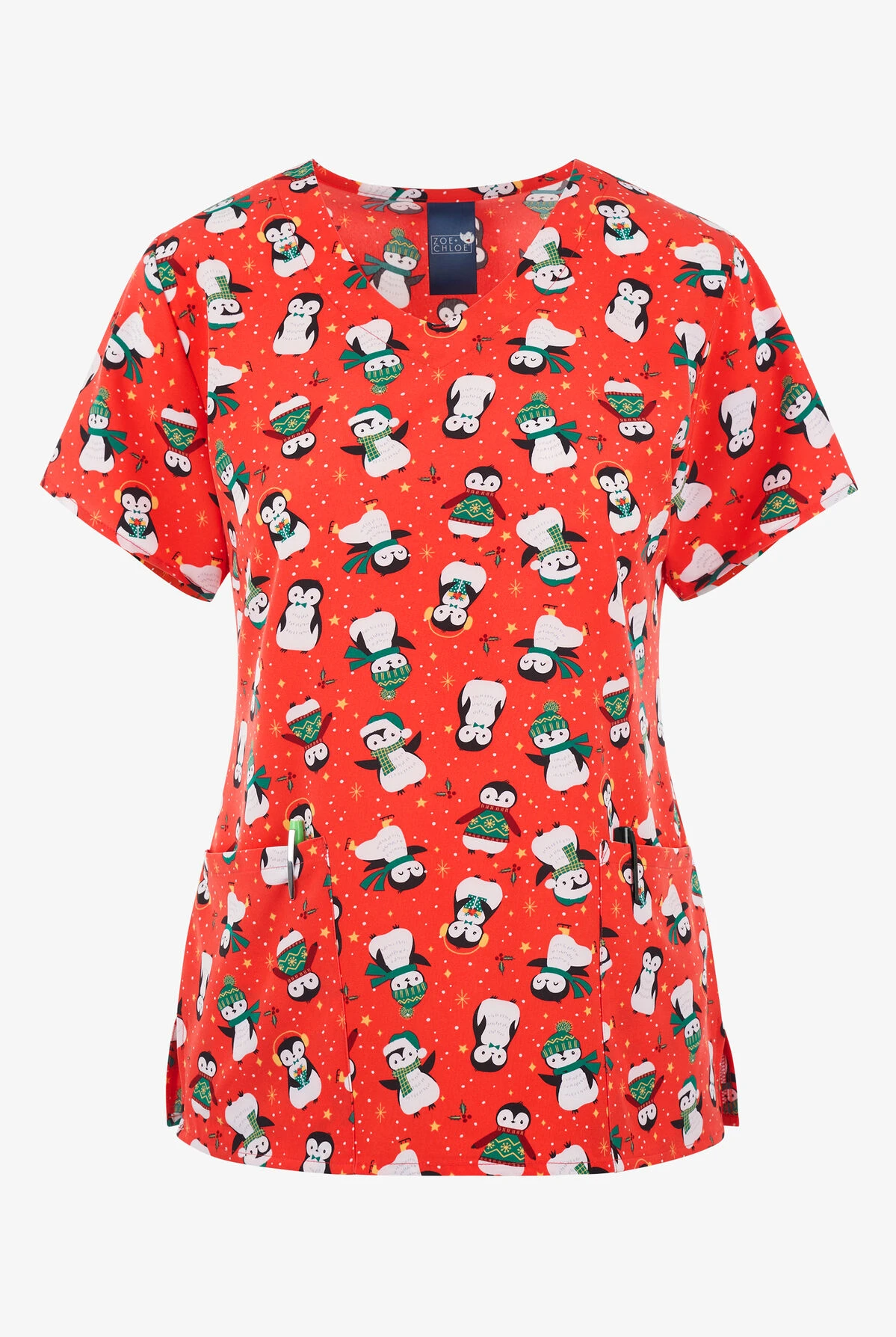 Zoe & Chloe Waddle Wish Women's 2-Pocket STRETCH V-Neck Print Scrub Top 3 Zoe & Chloe Waddle Wish Women's 2-Pocket STRETCH V-Neck Print Scrub Top