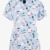 Zoe & Chloe Beary Merry Christmas Women's 2-Pocket STRETCH Notch Neck Print Scrub Top -Cherokee Shop ZC163BYMY 100523 1