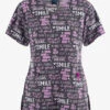 Zoe & Chloe Go You Positive Vibes Women's 2-Pocket STRETCH V-Neck Print Scrub Top